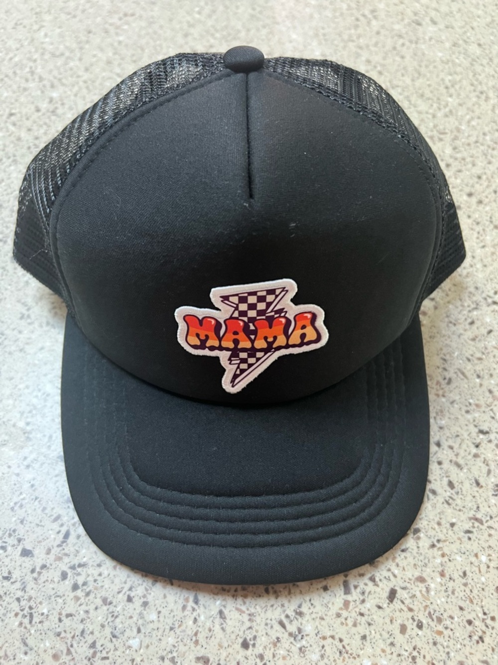 Black Trucker Hat with Colorful MAMA Patch